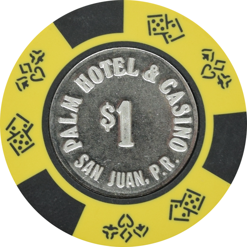 Palm Hotel Casino San Juan Puerto Rico $1 Black/Yellow Coin Inlay Chip