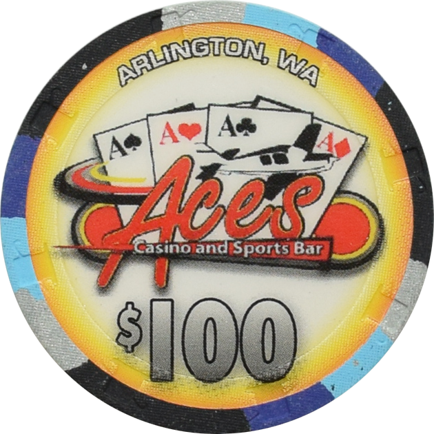 Aces Casino & Sports Bar Casino Arlington Washington $100 Chip