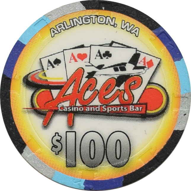 Aces Casino & Sports Bar Casino Arlington Washington $100 Chip