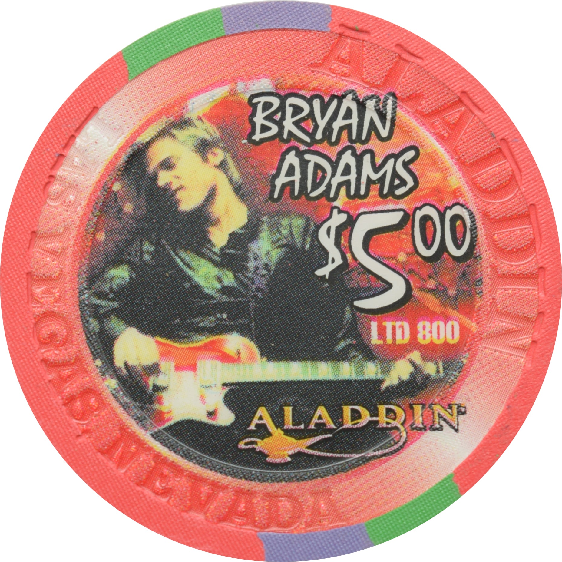 Aladdin Casino Las Vegas Nevada $5 Bryan Adams Chip 2001