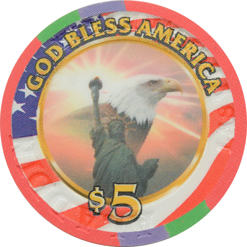 Aladdin Casino Las Vegas Nevada $5 United We Stand/God Bless America Chip 2001