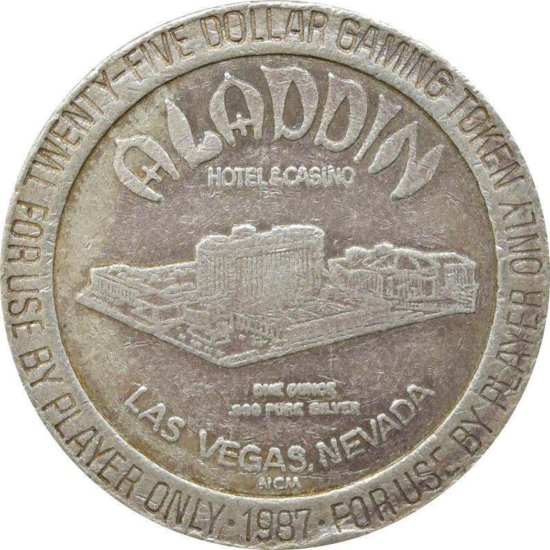 Aladdin Casino Las Vegas Nevada $25 .999 Pure Silver Token 1987