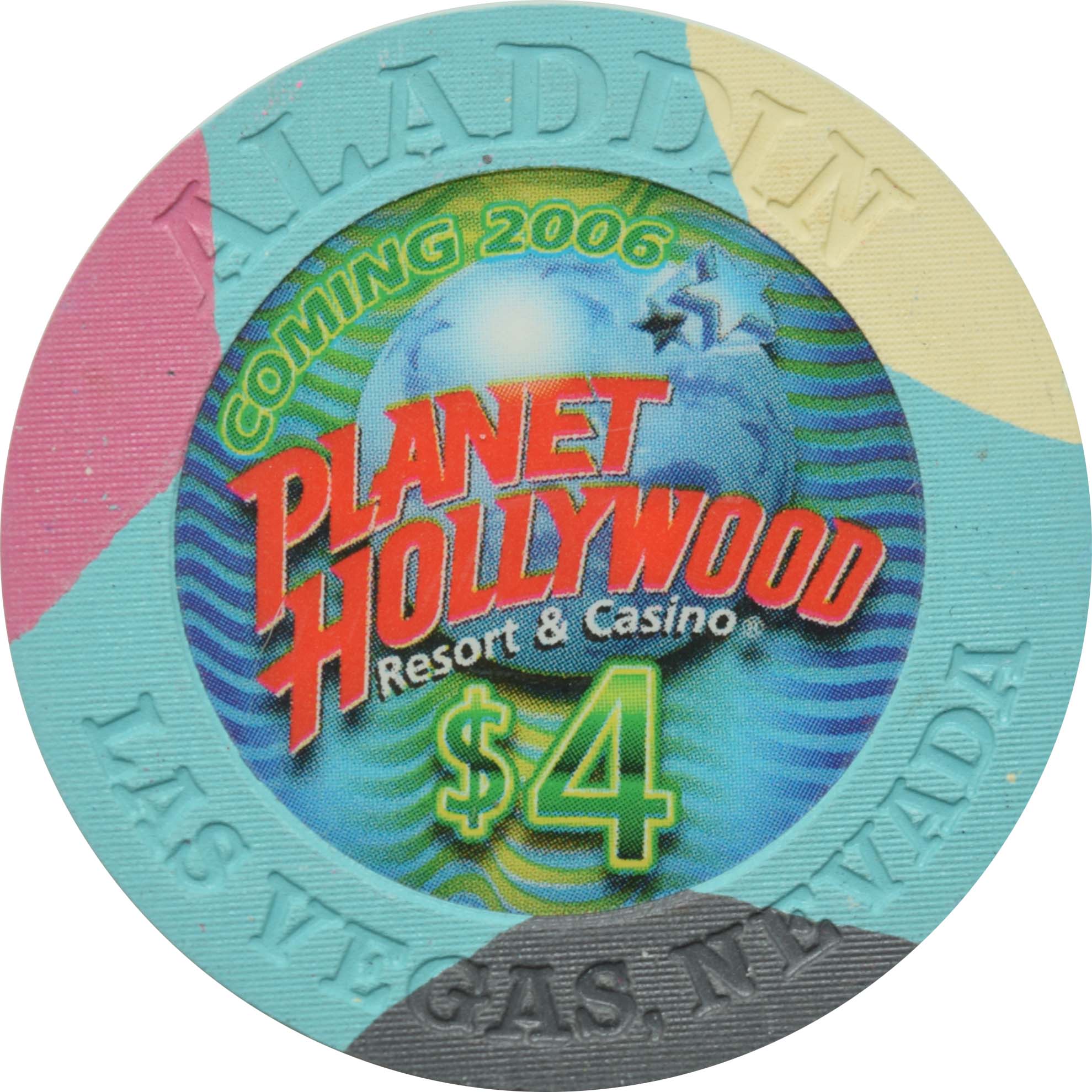 Aladdin Resort & Casino Las Vegas Nevada $4 Planet Hollywood Coming Soon Chip 2004