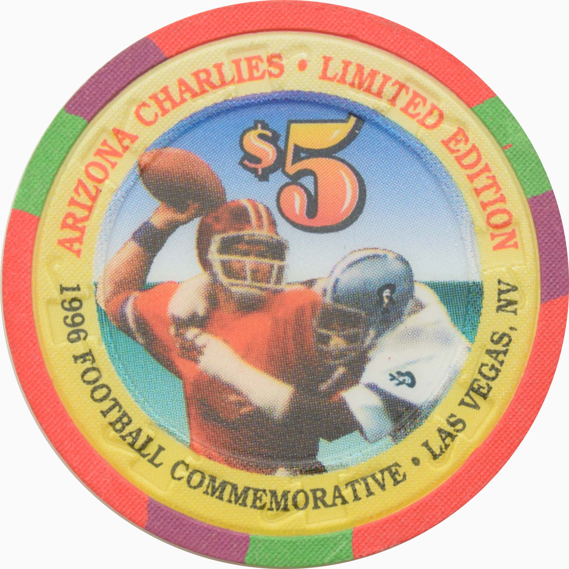 Arizona Charlie's Casino Las Vegas Nevada $5 The Quarterback Chip 1996