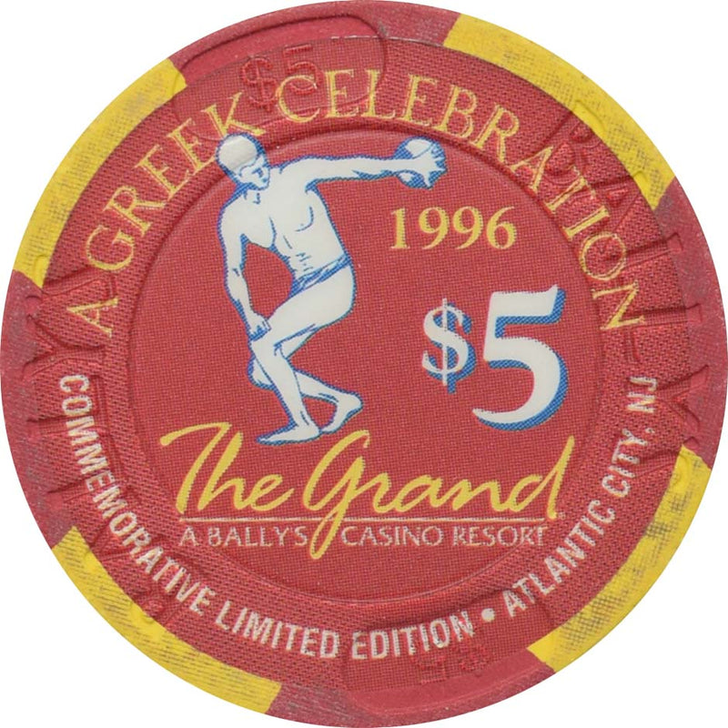 Bally's Grand Casino Atlantic City New Jersey $5 Greek Celebration Chip 1996