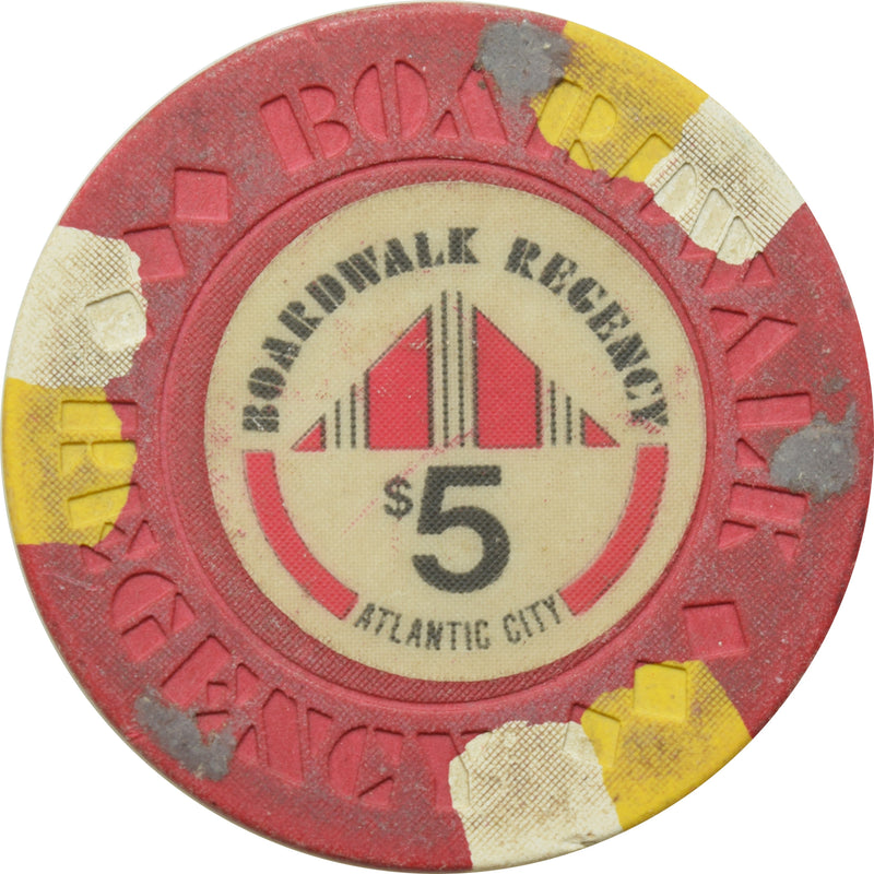 Boardwalk Regency Atlantic City New Jersey $5 Chip Yellow & White Edgespots