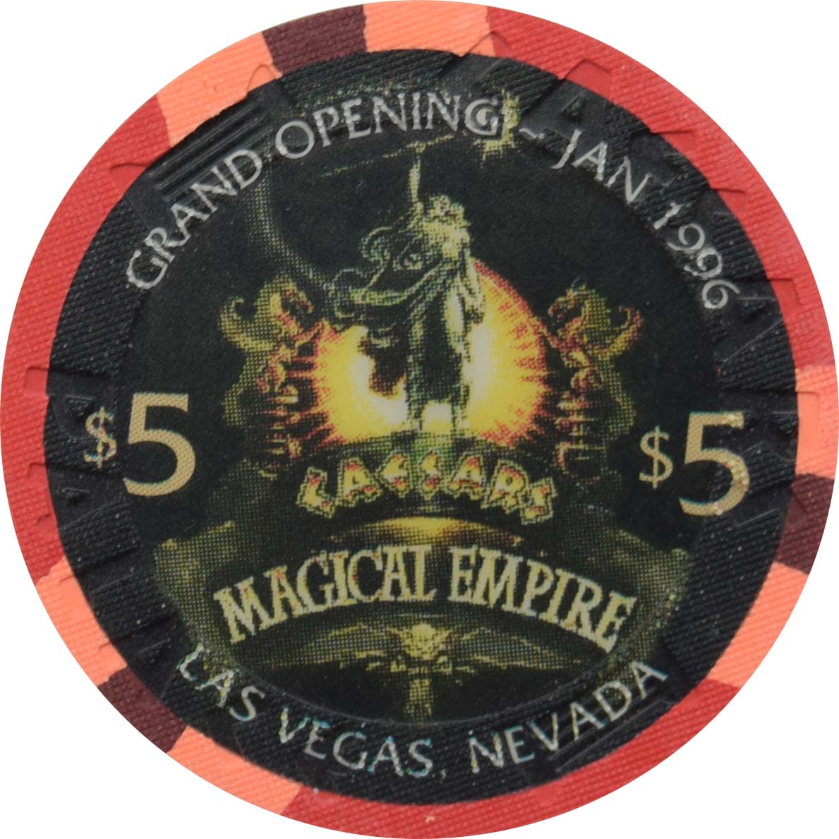 Caesars Palace Casino Las Vegas Nevada $5 Magical Empire Grand Opening Chip 1996