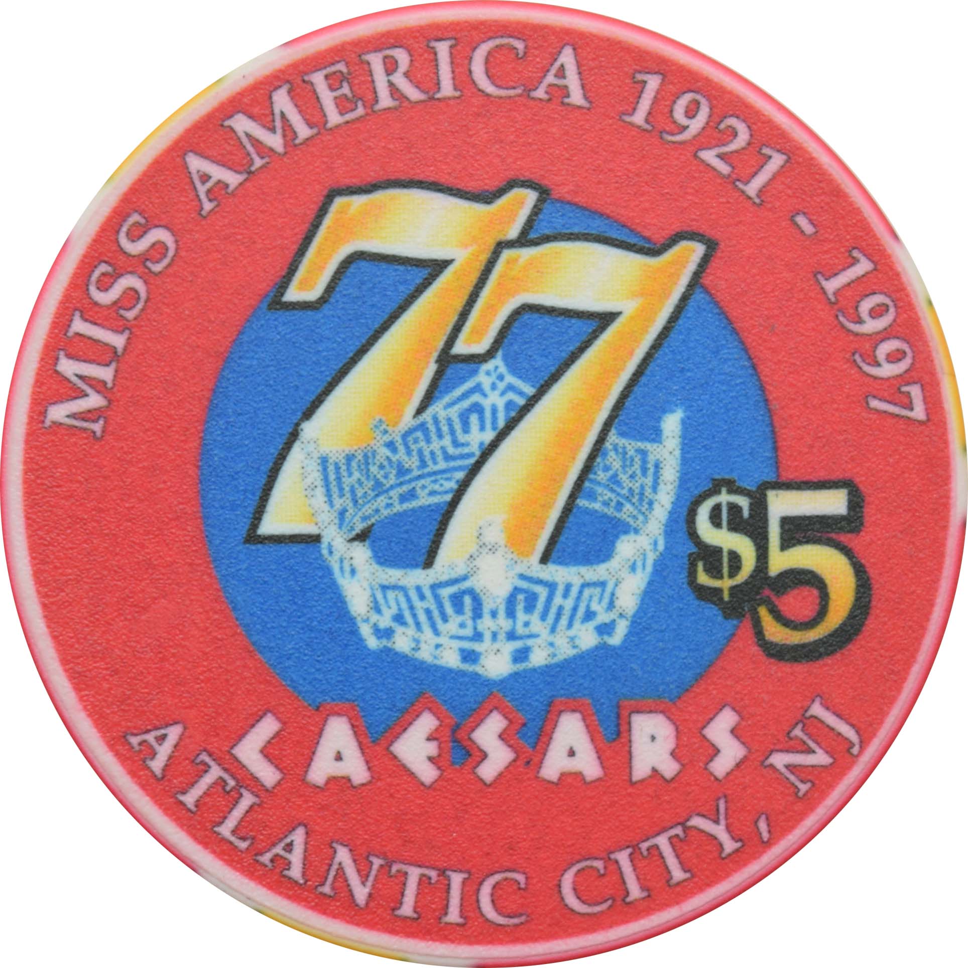 Caesars Casino $5 Chip Atlantic City New Jersey Tara Holland Miss America 1997