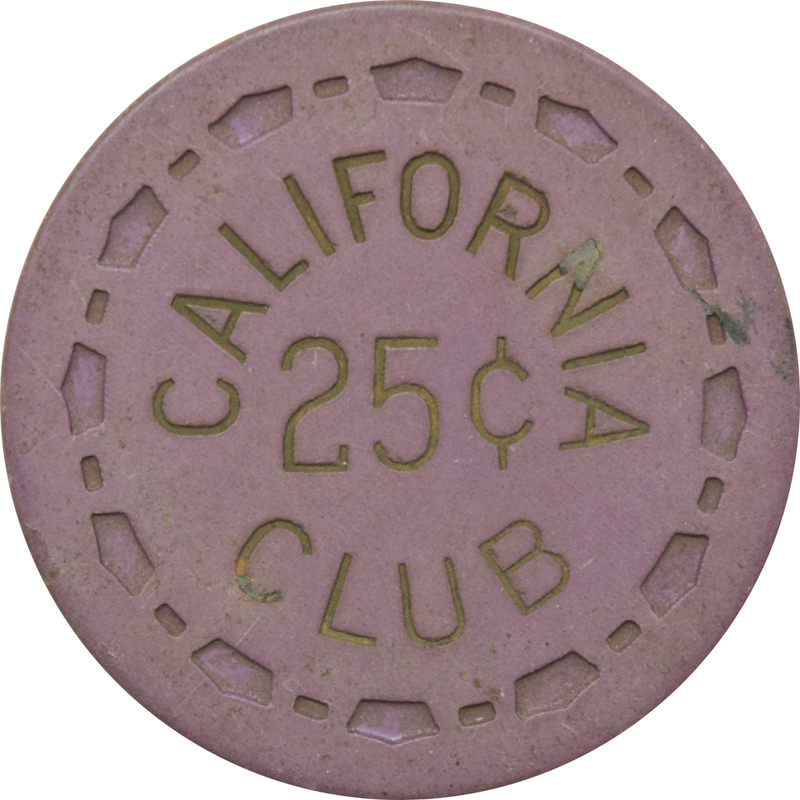 California Club Casino Las Vegas Nevada 25 Cent Chip 1956