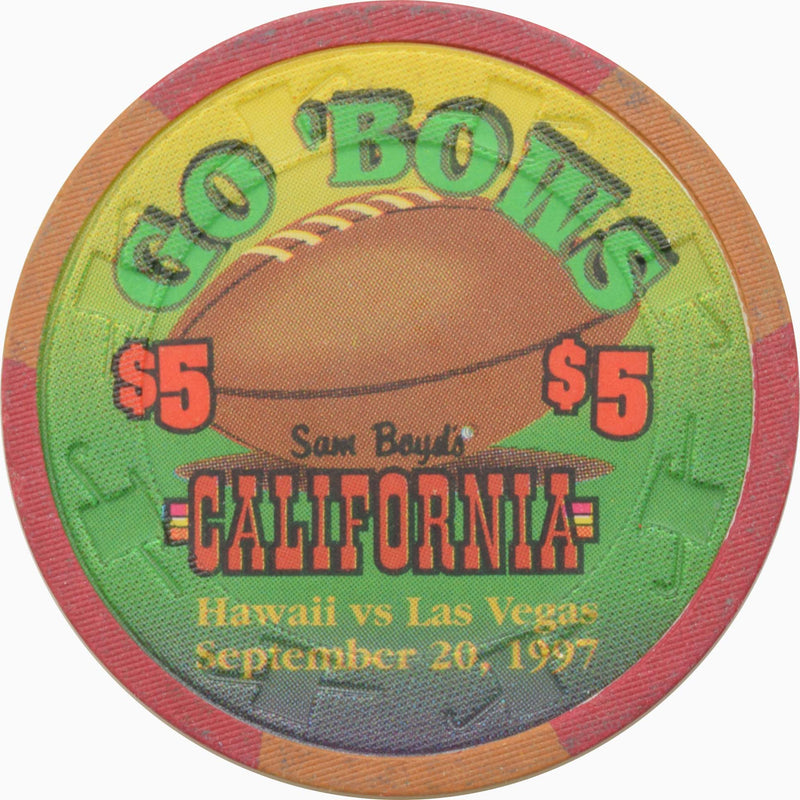 California Hotel Casino Las Vegas Nevada $5 Rainbow Football Chip 1997