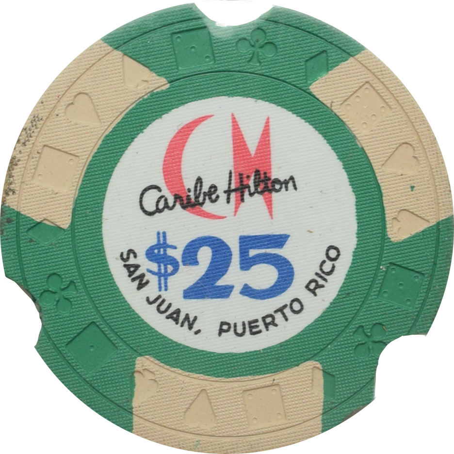 Caribe Hilton Casino San Juan Puerto Rico $25 Ewing Cancelled Chip