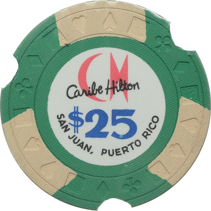 Caribe Hilton Casino San Juan Puerto Rico $25 Ewing Cancelled Chip