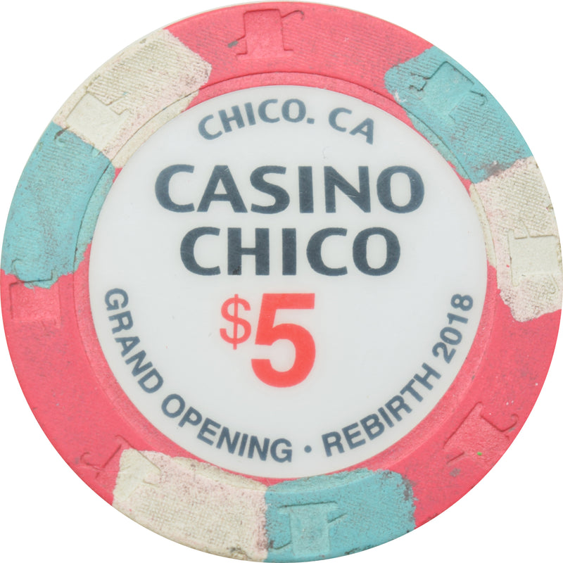 Casino Chico Chico California $5 Grand Opening White Inlay Chip