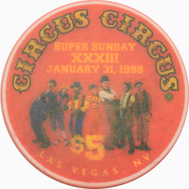 Circus Circus Casino Las Vegas Nevada $5 Super Sunday XXXIII Chip 1999