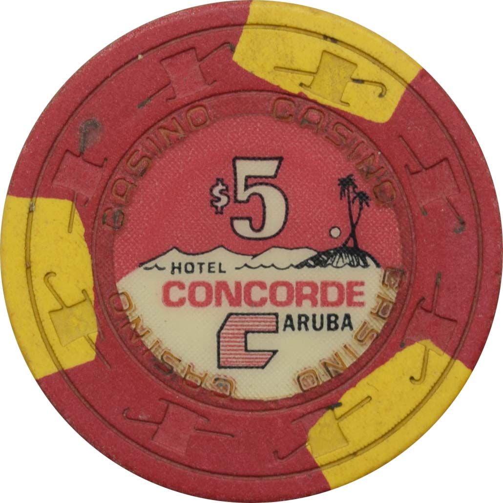Concorde Casino Palm Beach Aruba $5 HS Gold CASINO Chip
