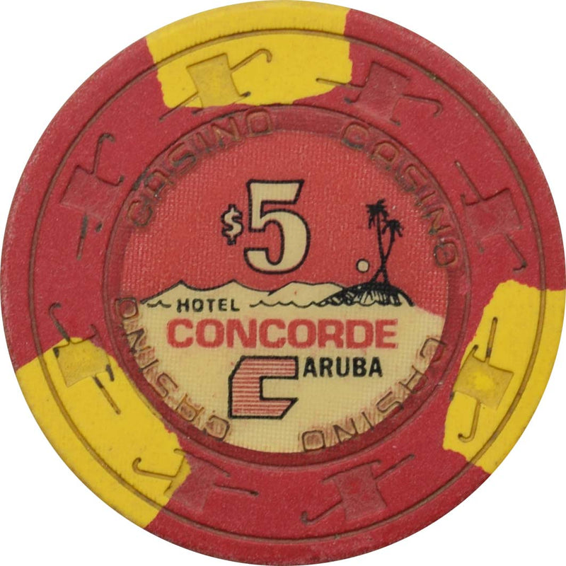 Concorde Casino Palm Beach Aruba $5 HS Gold CASINO Chip