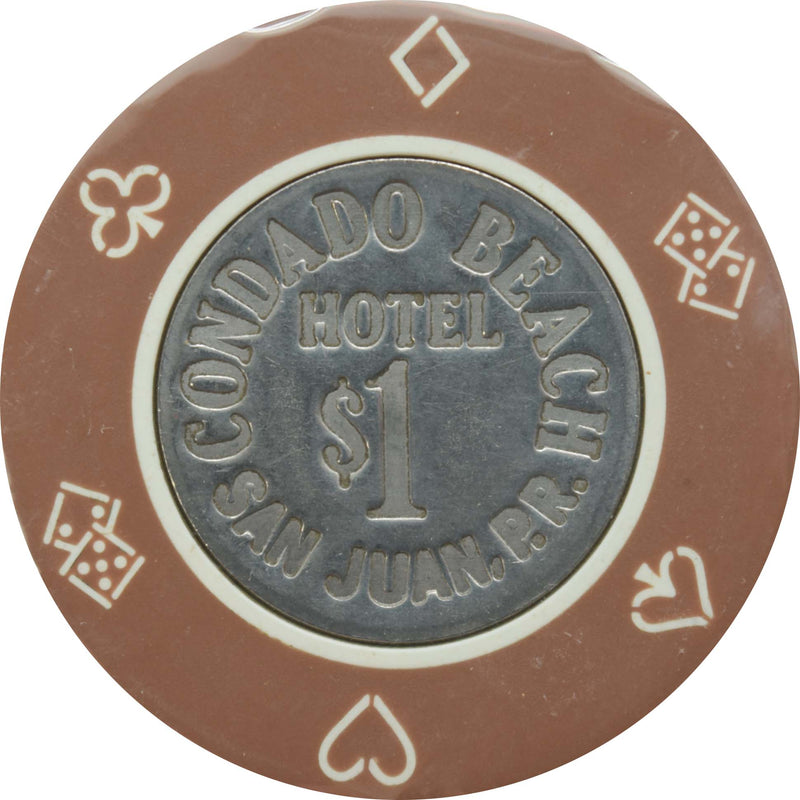 Condado Beach Casino San Juan Puerto Rico $1 Brown Coin Inlay Chip