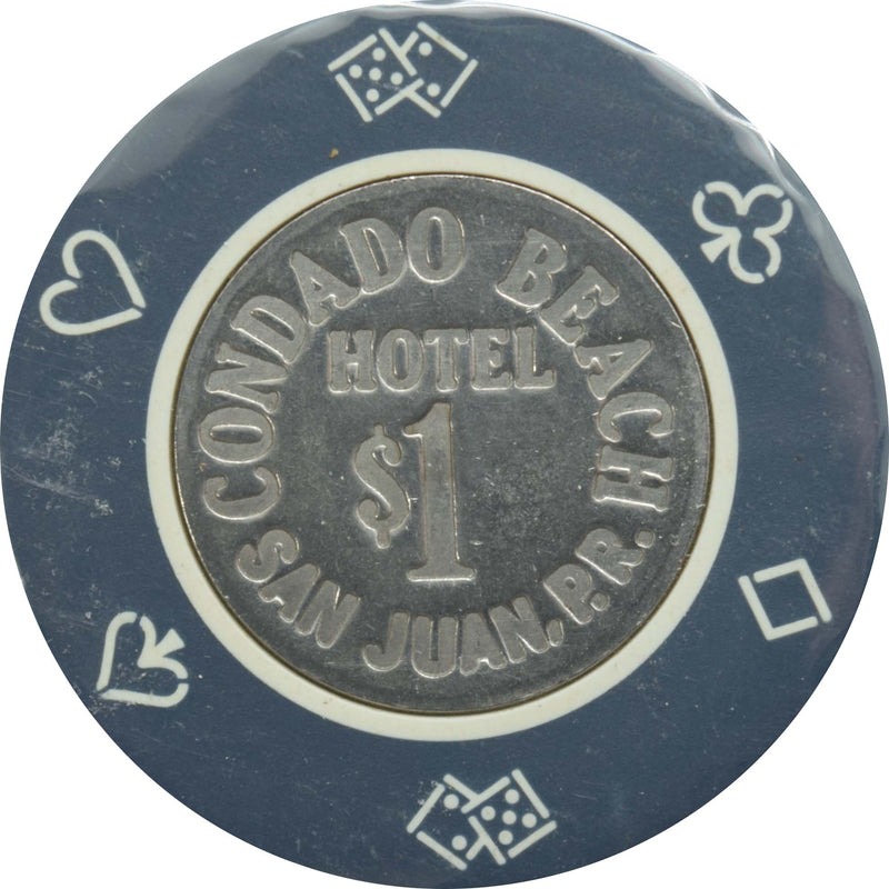 Condado Beach Casino San Juan Puerto Rico $1 Dk Blue Coin Inlay Chip