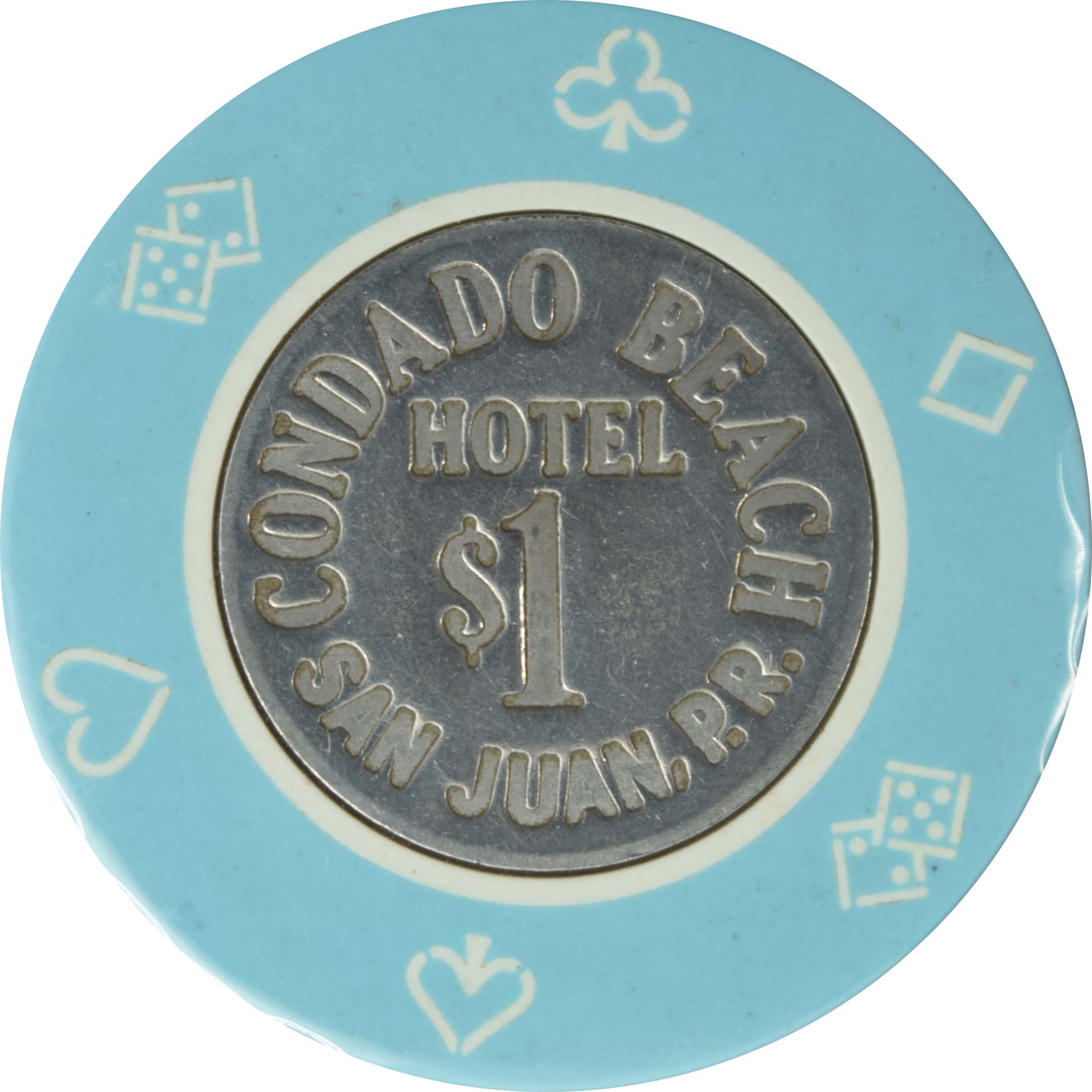 Condado Beach Casino San Juan Puerto Rico $1 Lt Blue Coin Inlay Chip