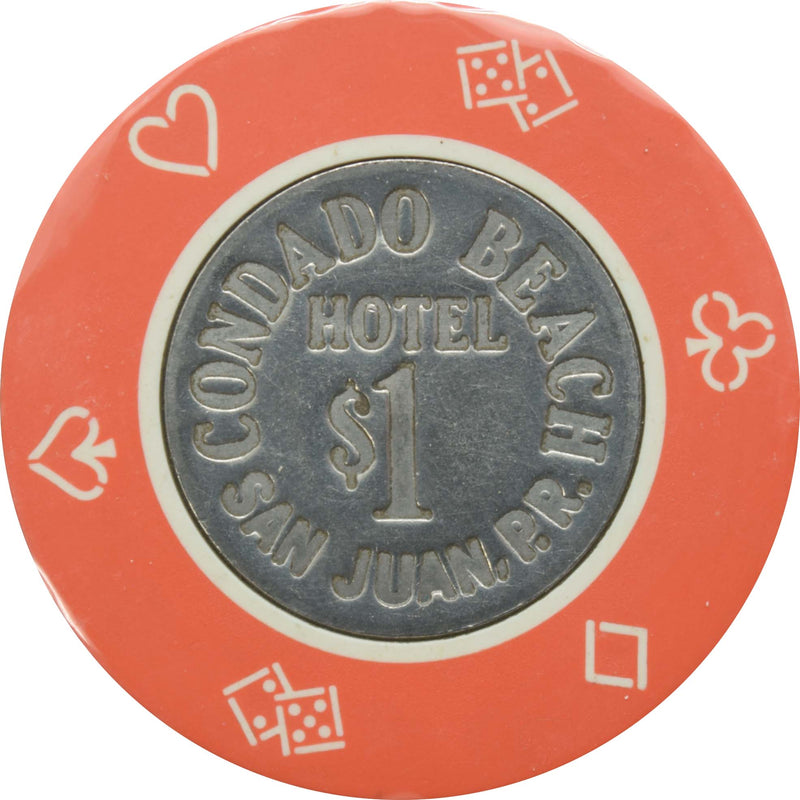 Condado Beach Casino San Juan Puerto Rico $1 Orange Coin Inlay Chip