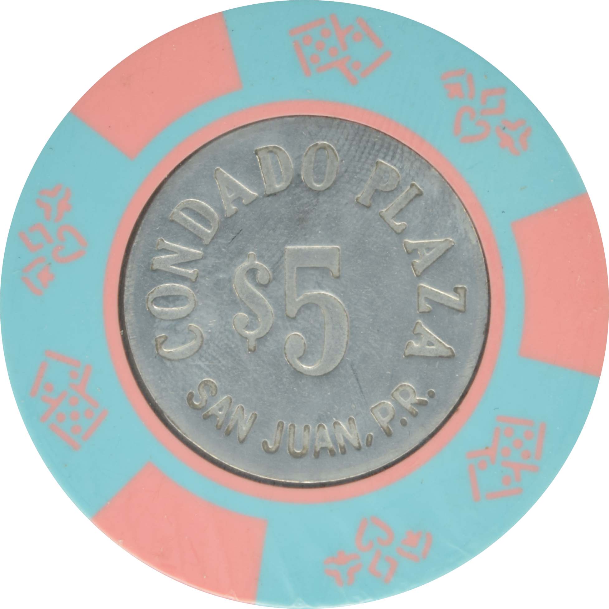 Condado Plaza Casino San Juan Puerto Rico $5 Lt Blue Coin Inlay Chip