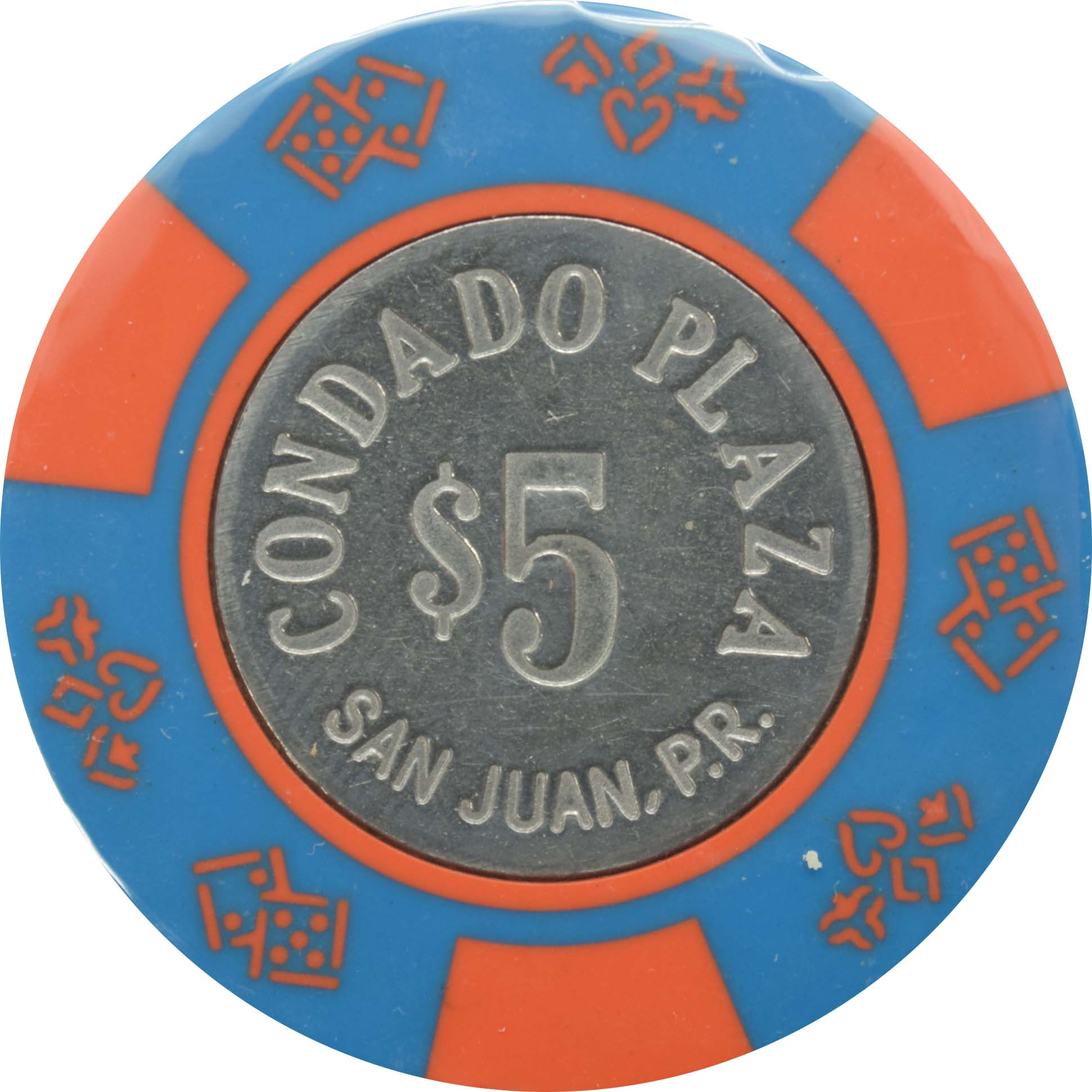 Condado Plaza Casino San Juan Puerto Rico $5 Blue Coin Inlay Chip