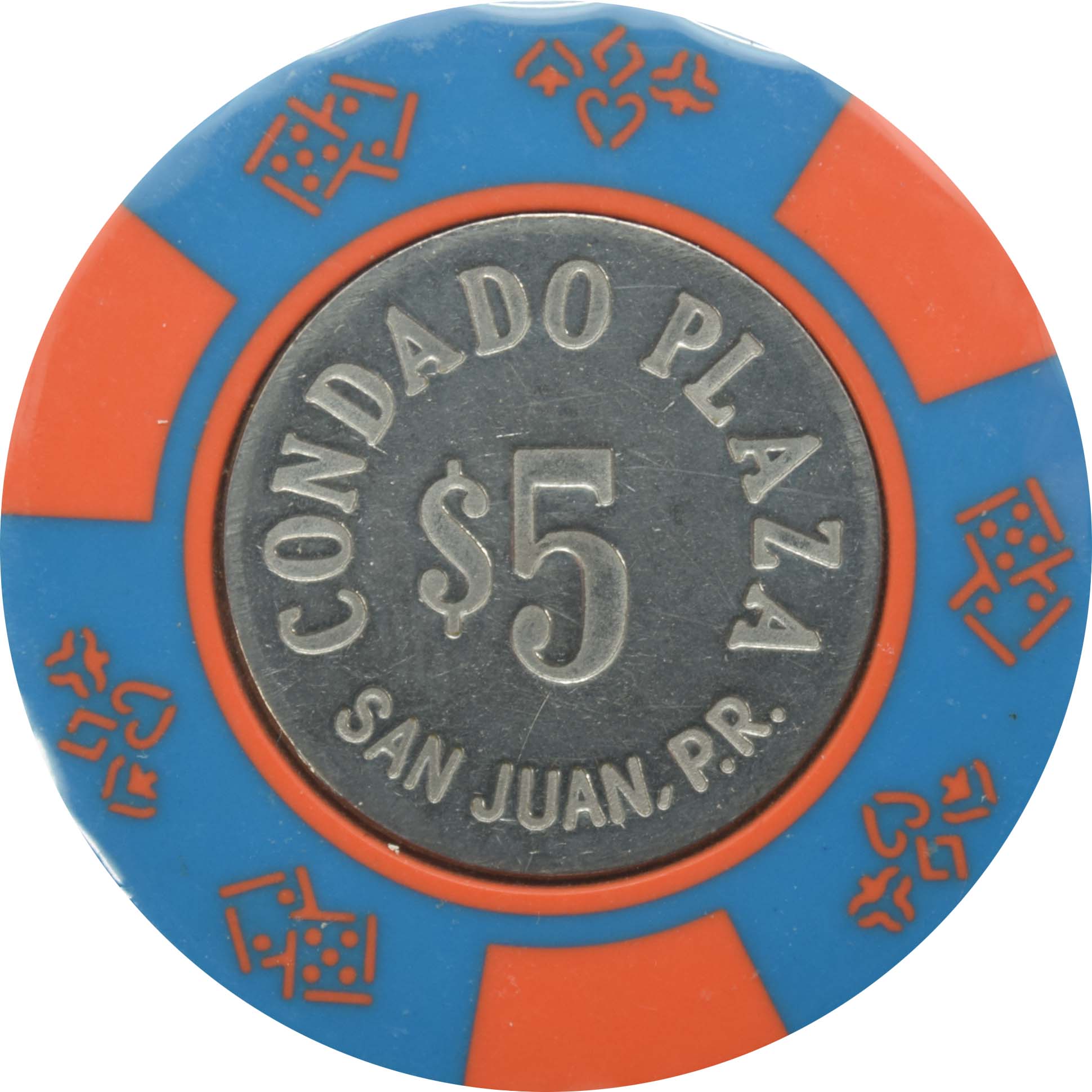 Condado Plaza Casino San Juan Puerto Rico $5 Blue Coin Inlay Chip