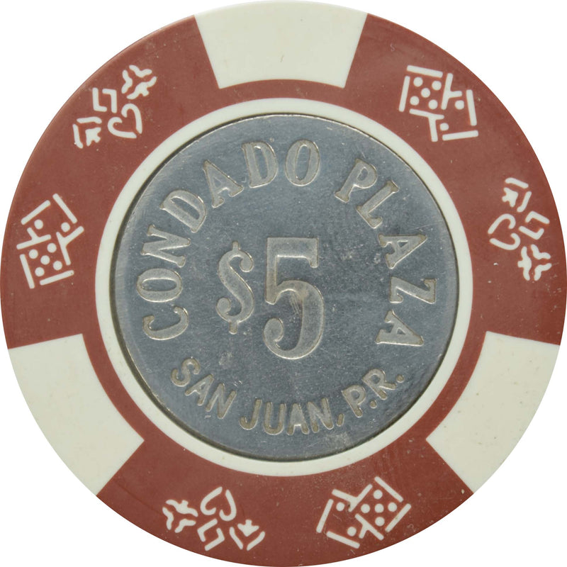 Condado Plaza Casino San Juan Puerto Rico $5 Brown Coin Inlay Chip