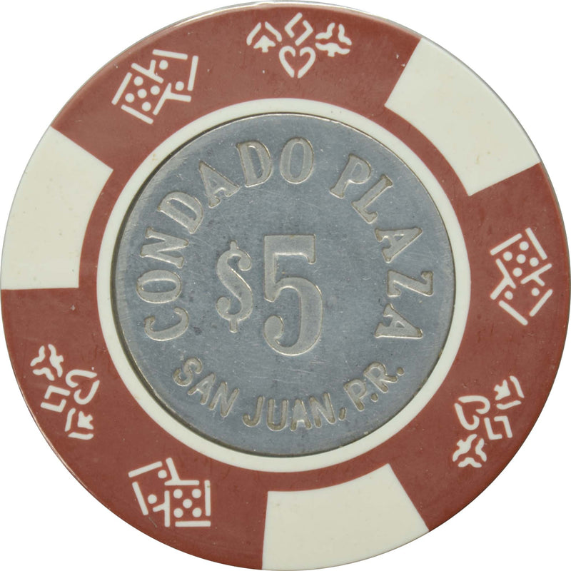 Condado Plaza Casino San Juan Puerto Rico $5 Brown Coin Inlay Chip