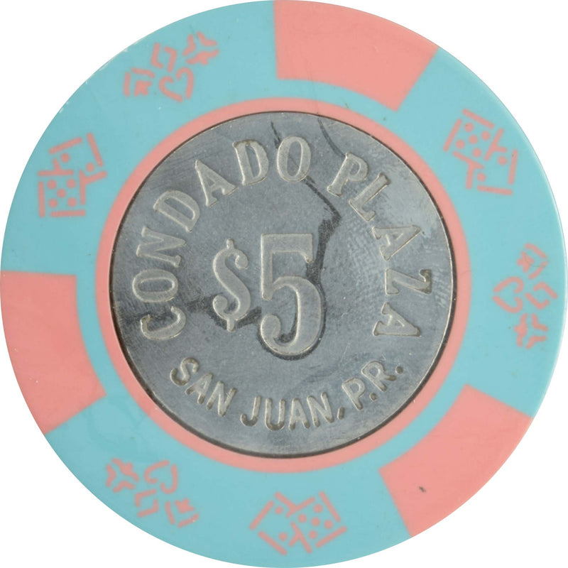 Condado Plaza Casino San Juan Puerto Rico $5 Lt Blue Coin Inlay Chip