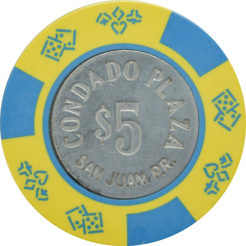 Condado Plaza Casino San Juan Puerto Rico $5 Yellow Coin Inlay Chip