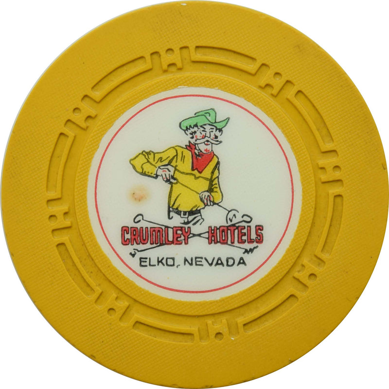Crumley Hotels Casino Elko Nevada Yellow Roulette Chip 1945