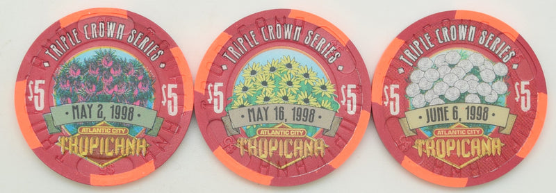 Tropicana Casino Atlantic City New Jersey Set of 3 $5 Triple Crown Series Chips