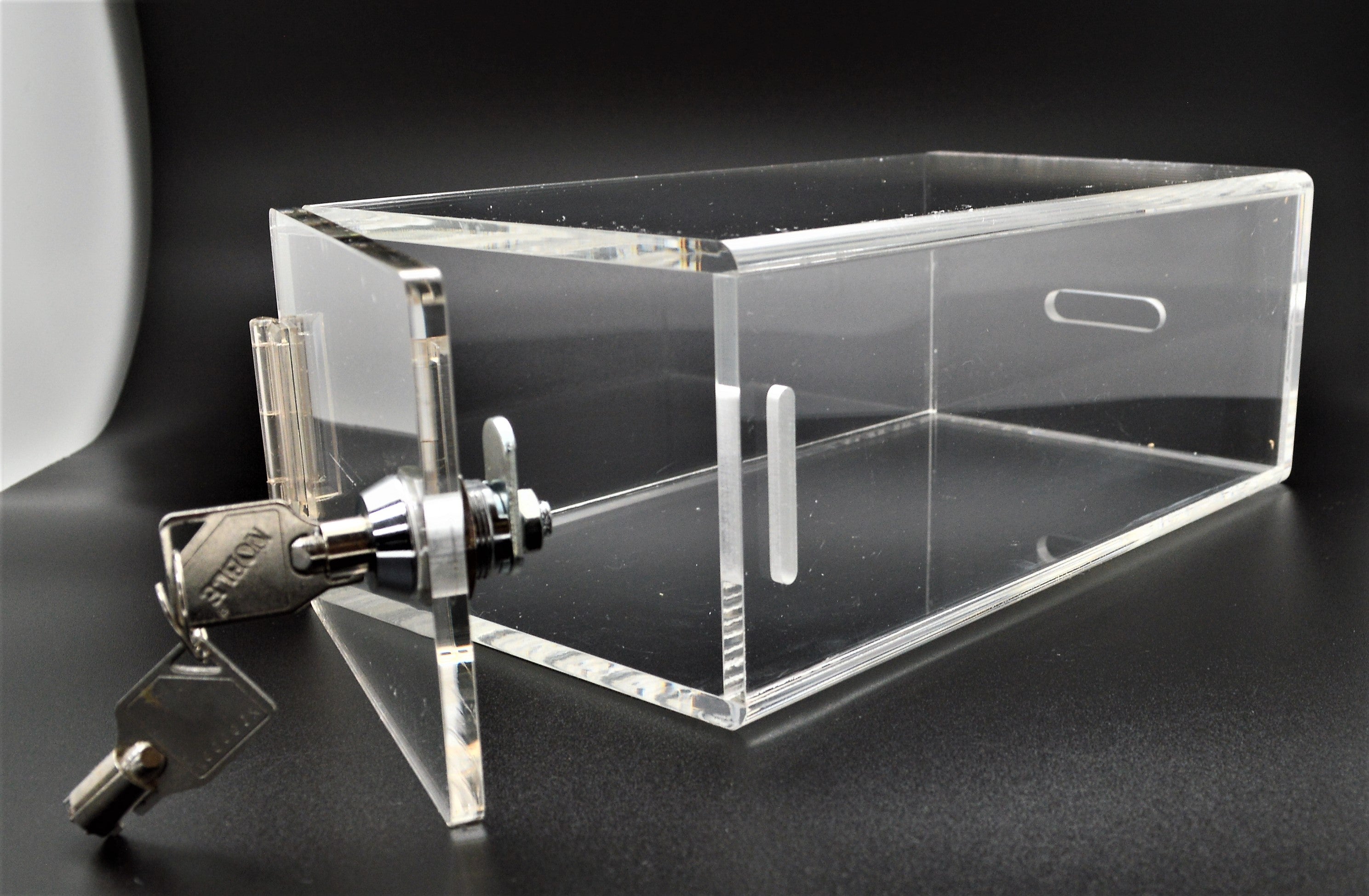 Bottom Locking Acrylic Toke Box 10"x 5 1/2" x 4" With Lock