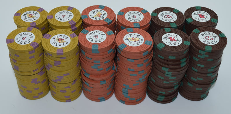 Set of 300 Monte Carlo $1-$5-$25 Casino Chips Reno Nevada 1970s
