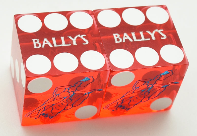 Bally's Casino Las Vegas Polished Red Jubilee Dancer Dice Pair Matching Numbers