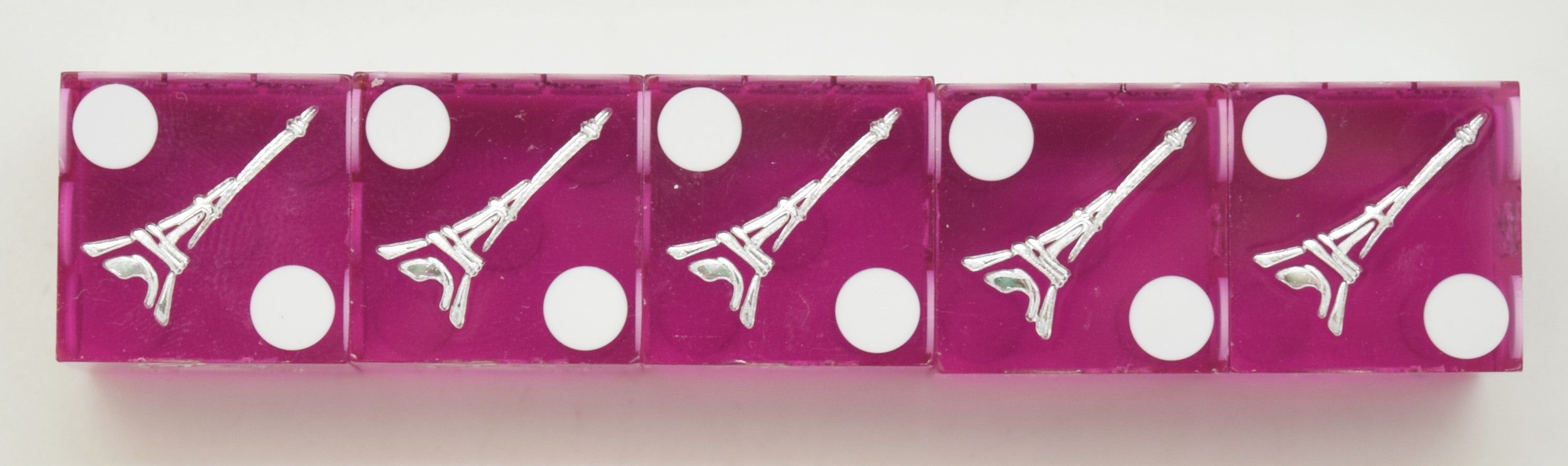 Paris Casino Stick of 5 Purple Used Dice Las Vegas Nevada