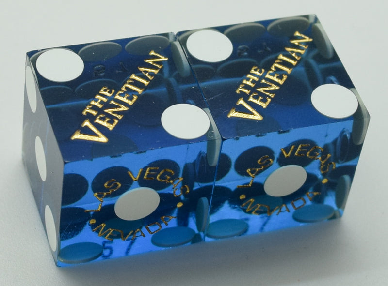 The Venetian Casino Used Matching Numbers Pair of Blue Dice