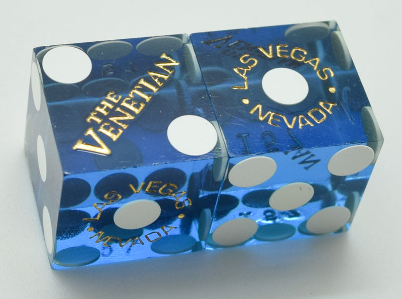 The Venetian Casino Used Matching Numbers Pair of Blue Dice