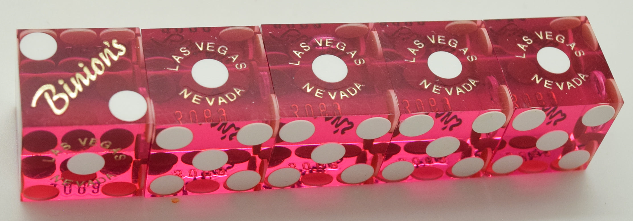 Binions Casino Las Vegas NV Used Purple Polished Stick of 5 Dice