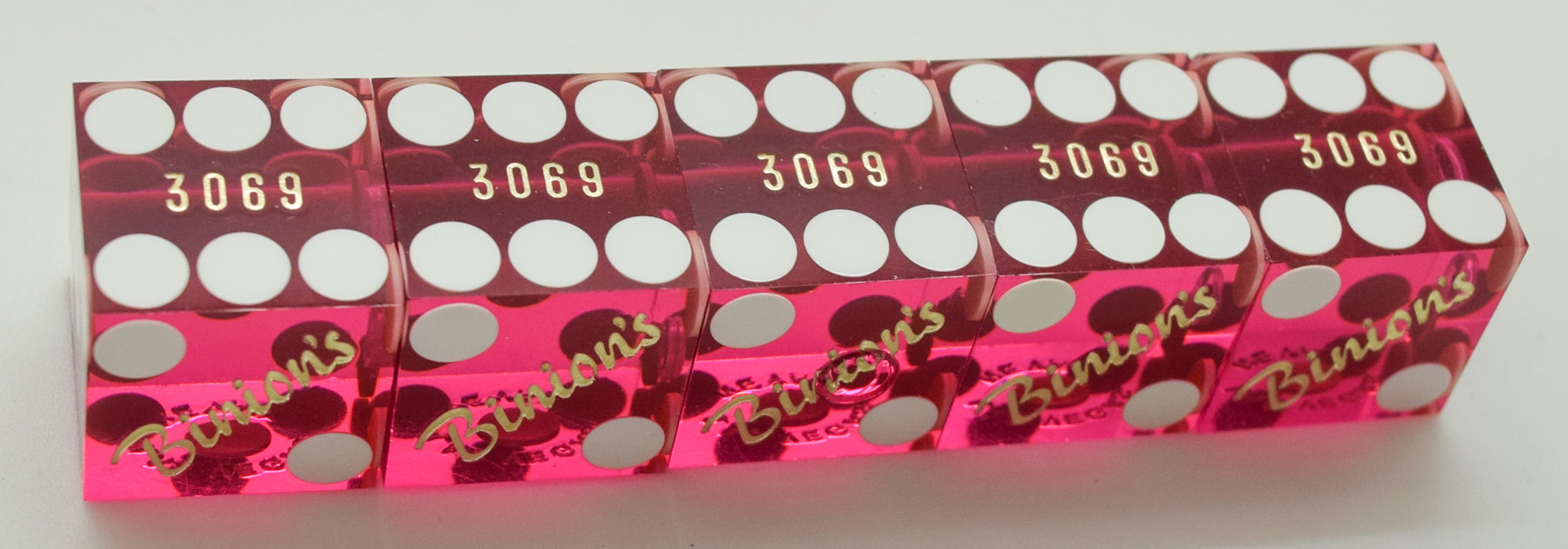 Binions Casino Las Vegas NV Used Purple Polished Stick of 5 Dice