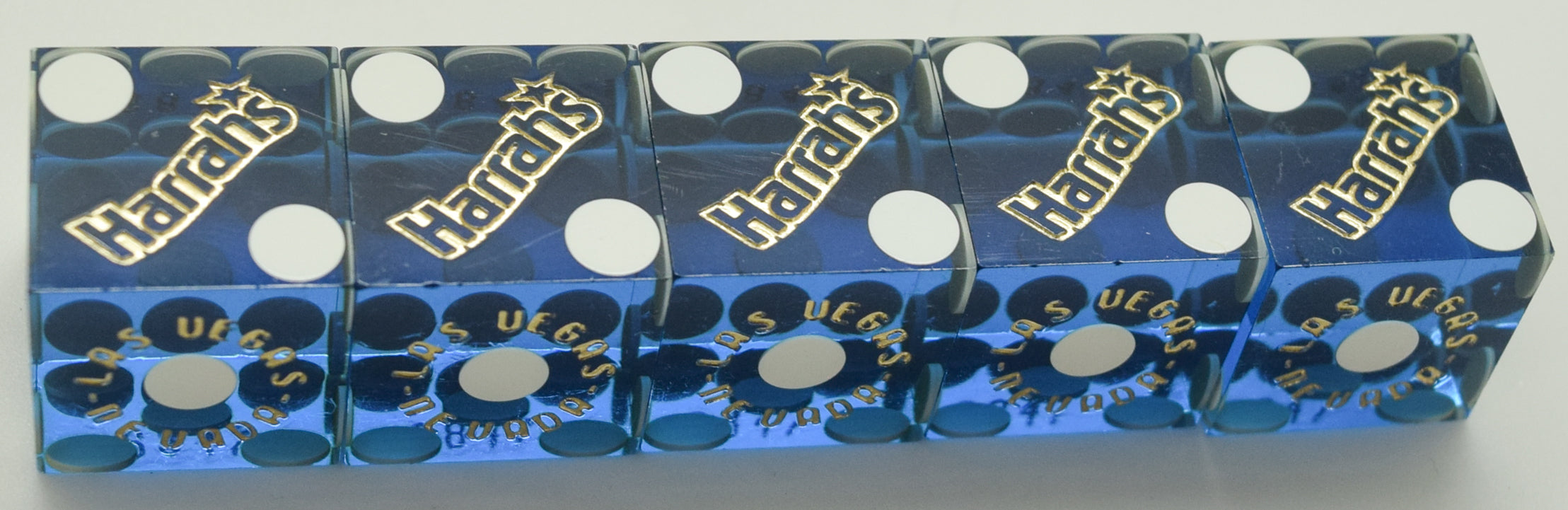 Harrah's Casino Las Vegas NV Used Blue Polished Stick of 5 Dice