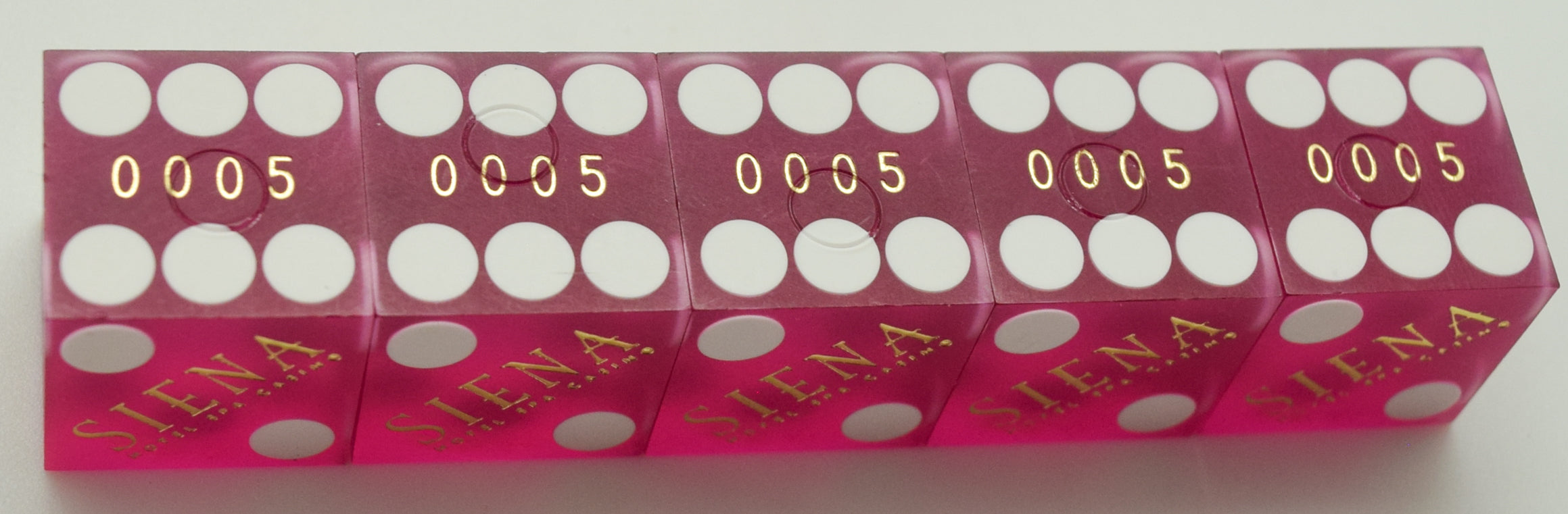 Siena Casino Reno NV Used Purple Sanded Stick of 5 Dice