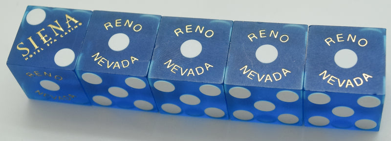 Siena Casino Reno NV Used Blue Sanded Stick of 5 Dice