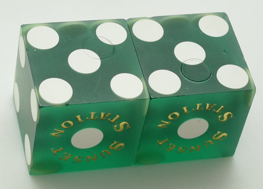 Sunset Station Casino Henderson Nevada Green Used Pair of Dice