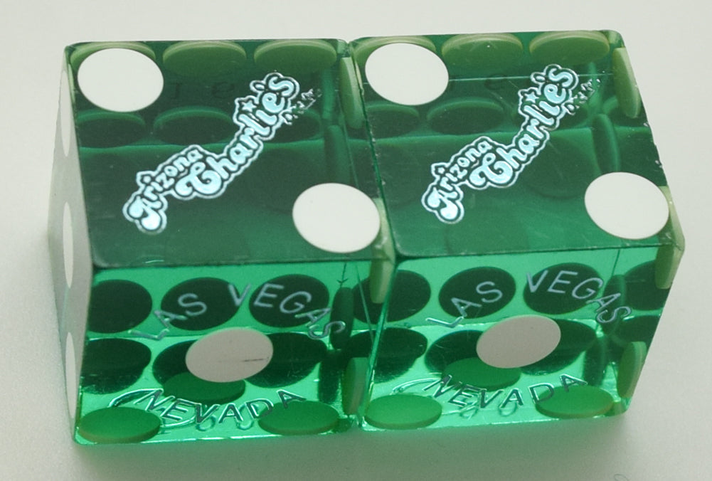 Arizona Charlie's Casino Las Vegas Nevada Green (Silver Foil) Used Pair of Dice