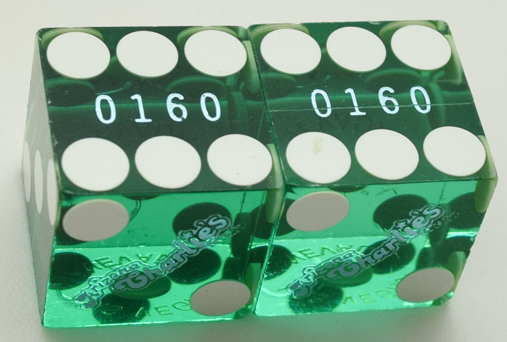 Arizona Charlie's Casino Las Vegas Nevada Green (Silver Foil) Used Pair of Dice