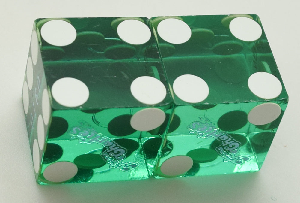 Arizona Charlie's Casino Las Vegas Nevada Green (Silver Foil) Used Pair of Dice