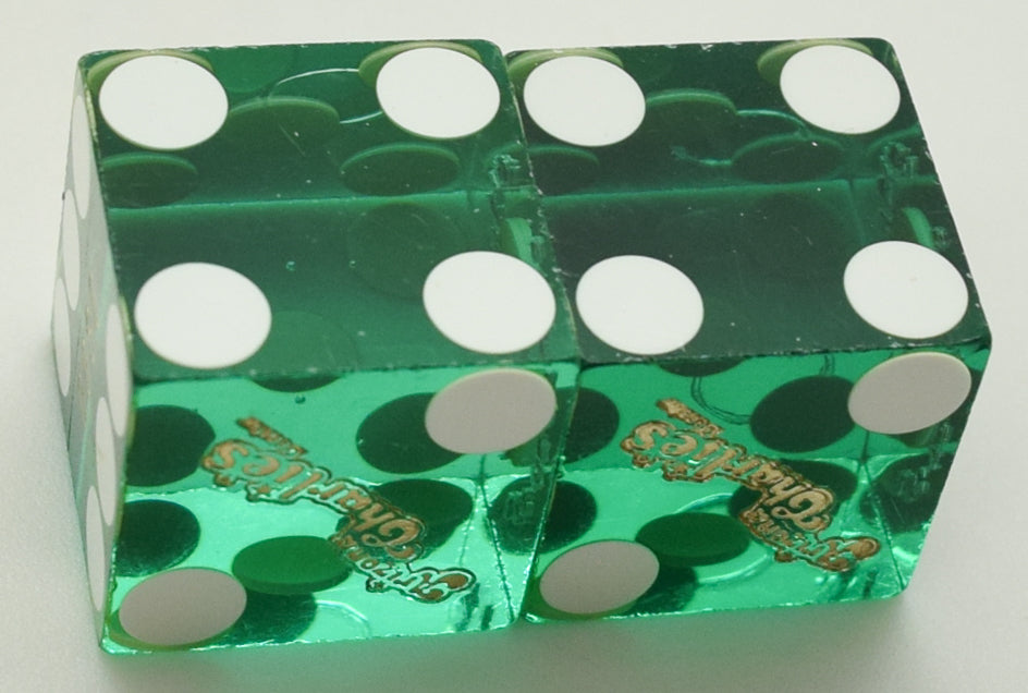 Arizona Charlie's Casino Las Vegas Nevada Green (Gold Foil) Used Pair of Dice