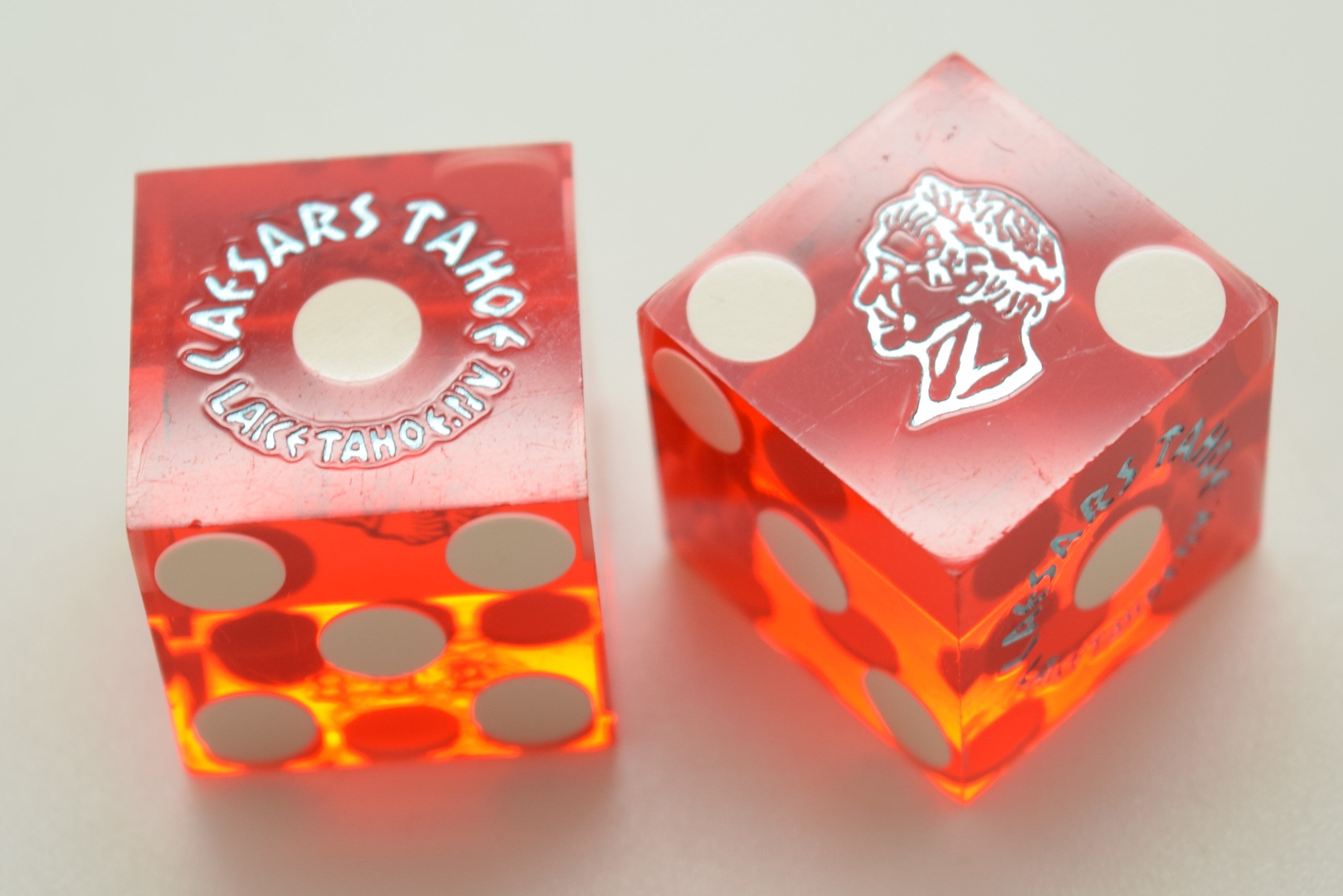 Caesars Tahoe Nevada Red Dice Pair Matching Numbers